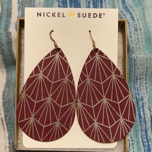 Nickel & Suede burgundy w/silver Nouveaus Earrings